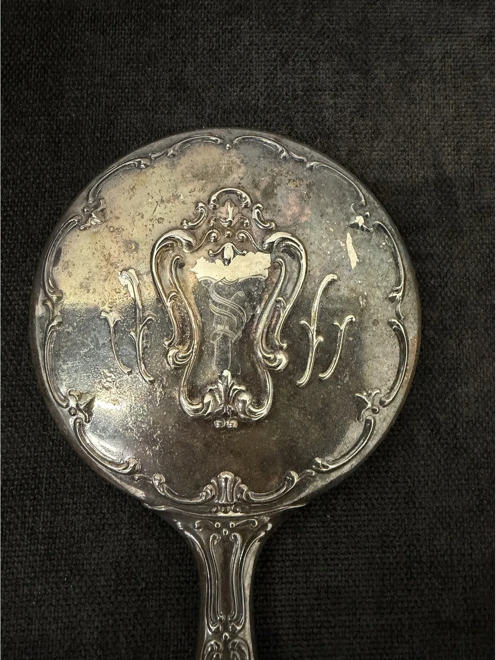 Vintage Ornate Silver Handheld Mirror